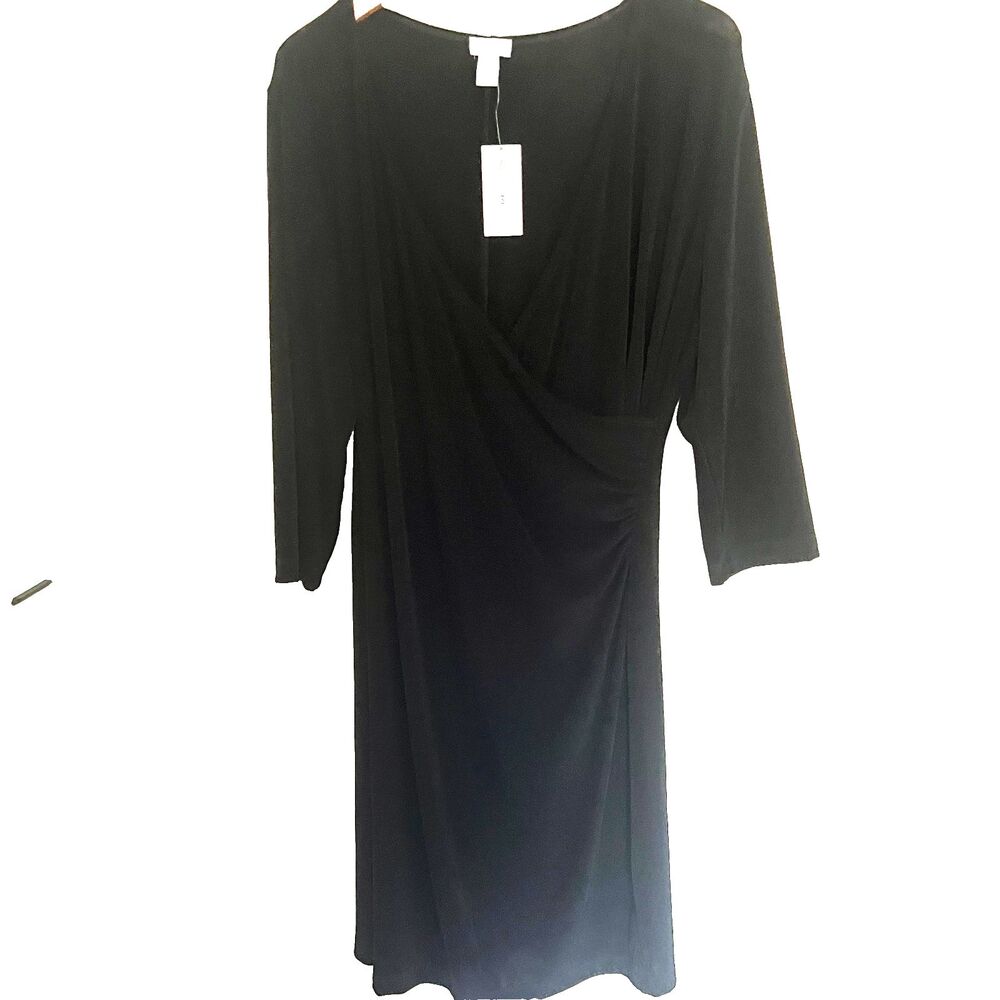 Chico's Travelers Dress XL 3 Black Rosemary Faux Wrap Stretch Classic Career NWT